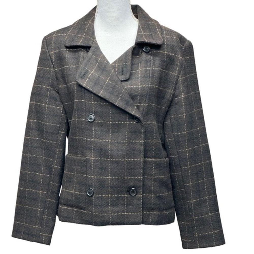 International Scene Vintage Window Pane Plaid Double Breasted Blazer‎ Size L